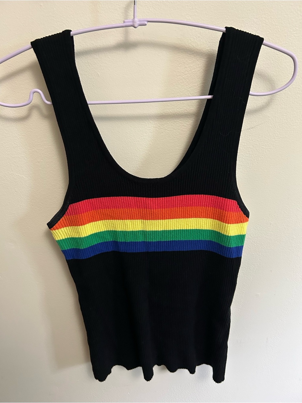 Forever 21 Black Ribbed Tank with Rainbow Stripes